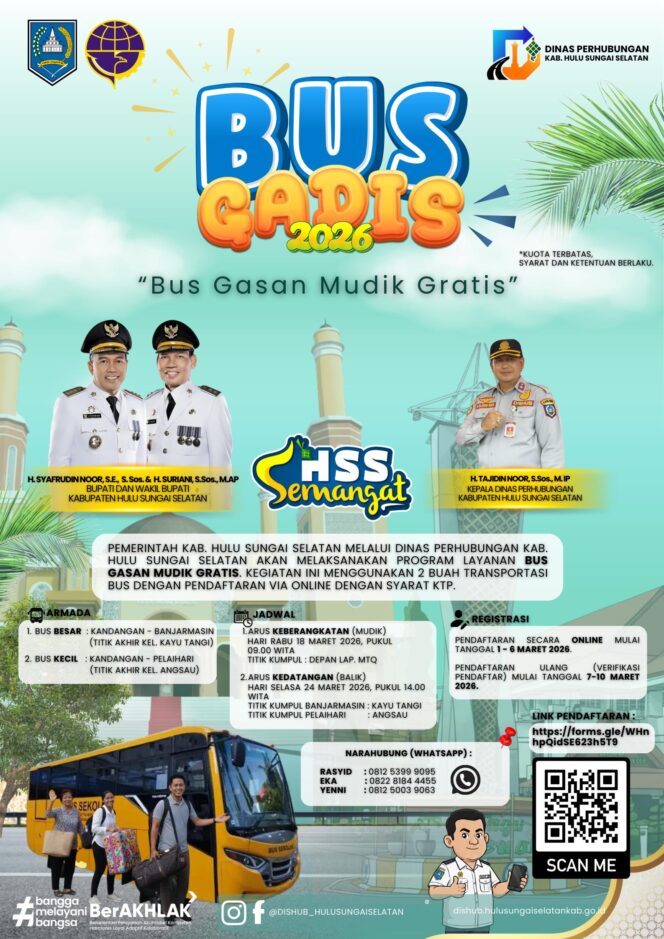
 Bus Gadis 2026, Bus Gasan Mudik Gratis Persembahan Pemkab Hulu Sungai Selatan